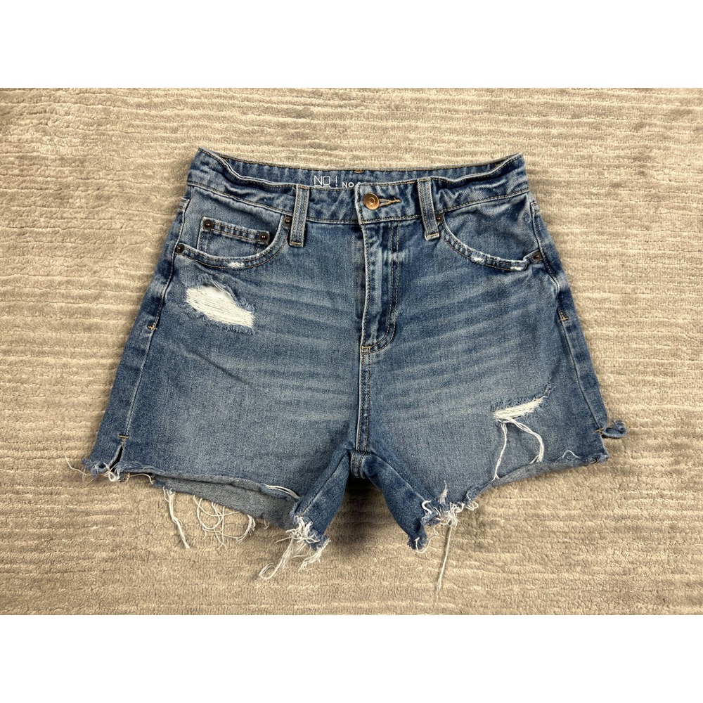 No Boundaries Denim Shorts Womens 1 Blue Distressed High Rise Frayedβ Cut Offs